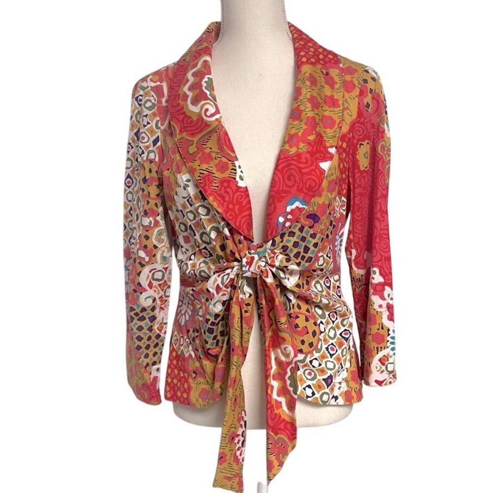 Mischa Colorful Patterned Tie-Front Blouse Women's Small